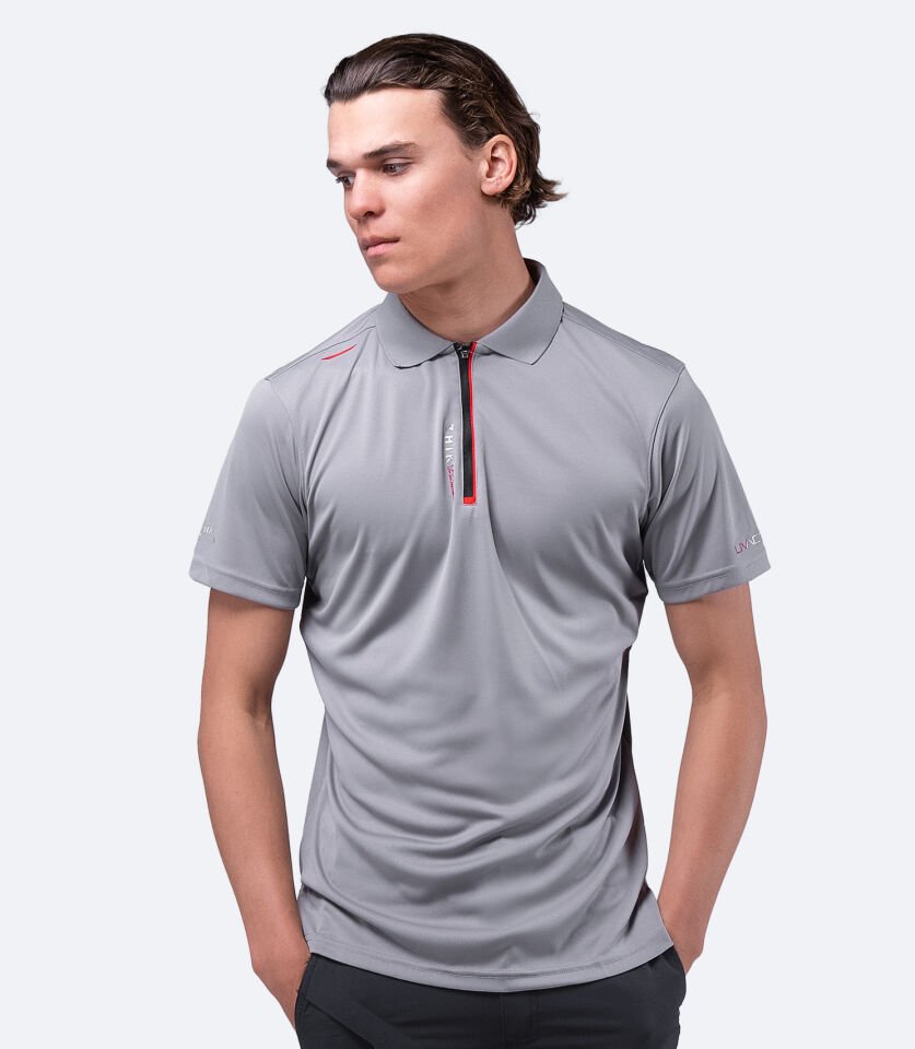 UVActive™ Fermuarlı Spor Polo Kısa Kollu Gri