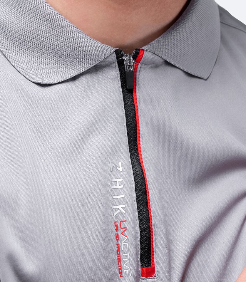 UVActive™ Fermuarlı Spor Polo Kısa Kollu Gri