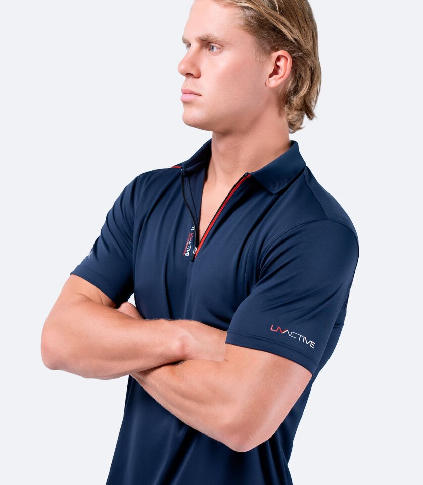 UVActive™ Fermuarlı Spor Polo Kısa Kollu Lacivert
