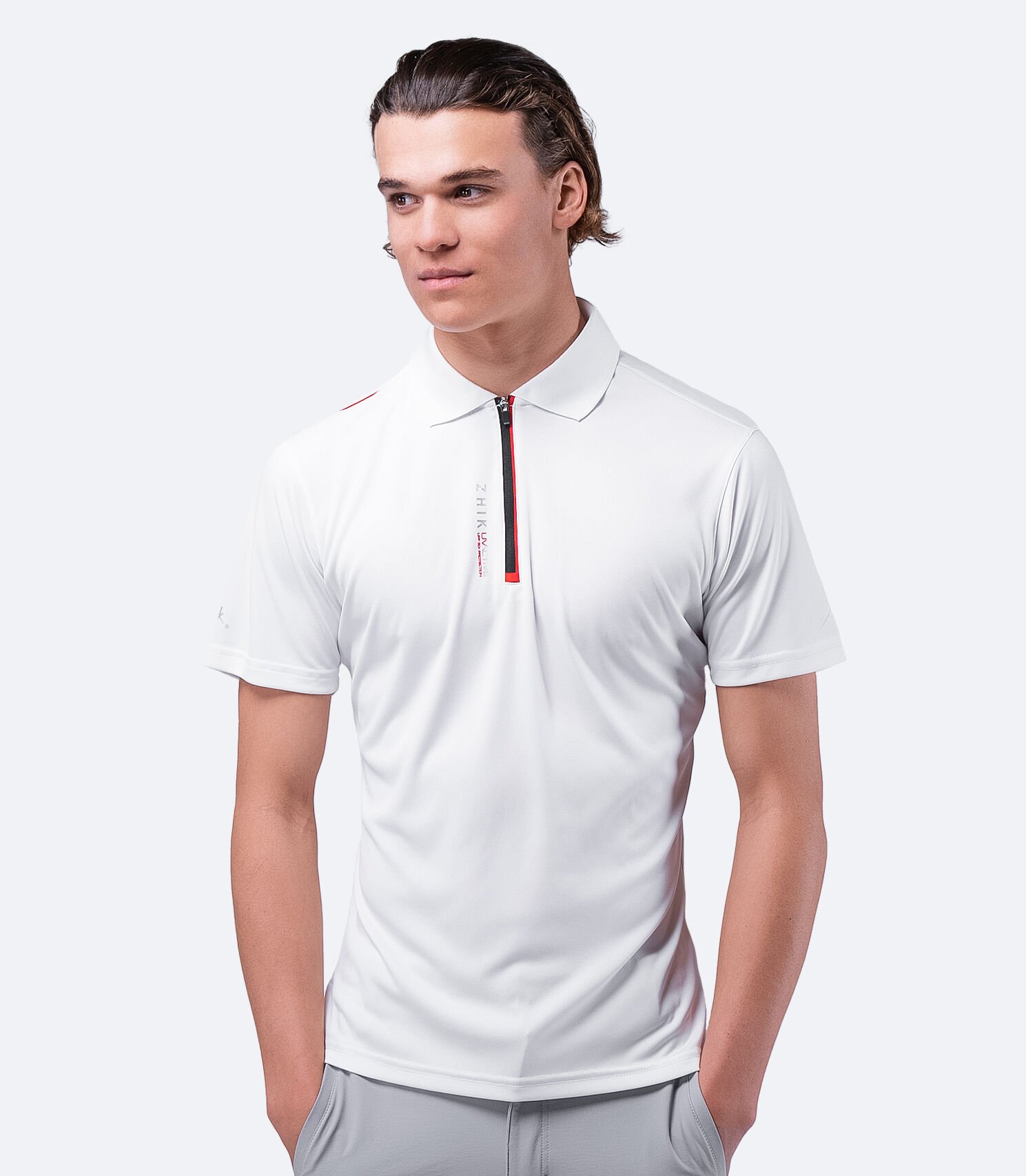 UVActive™ Fermuarlı Spor Polo Kısa Kollu Beyaz