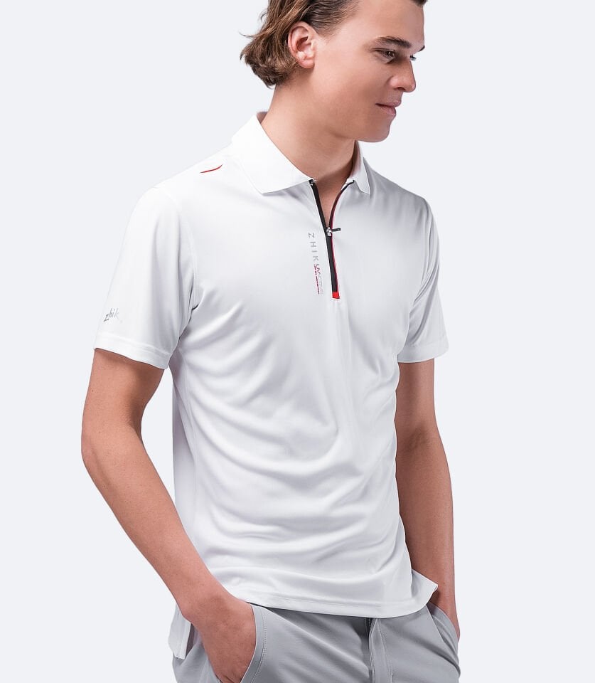 UVActive™ Fermuarlı Spor Polo Kısa Kollu Beyaz