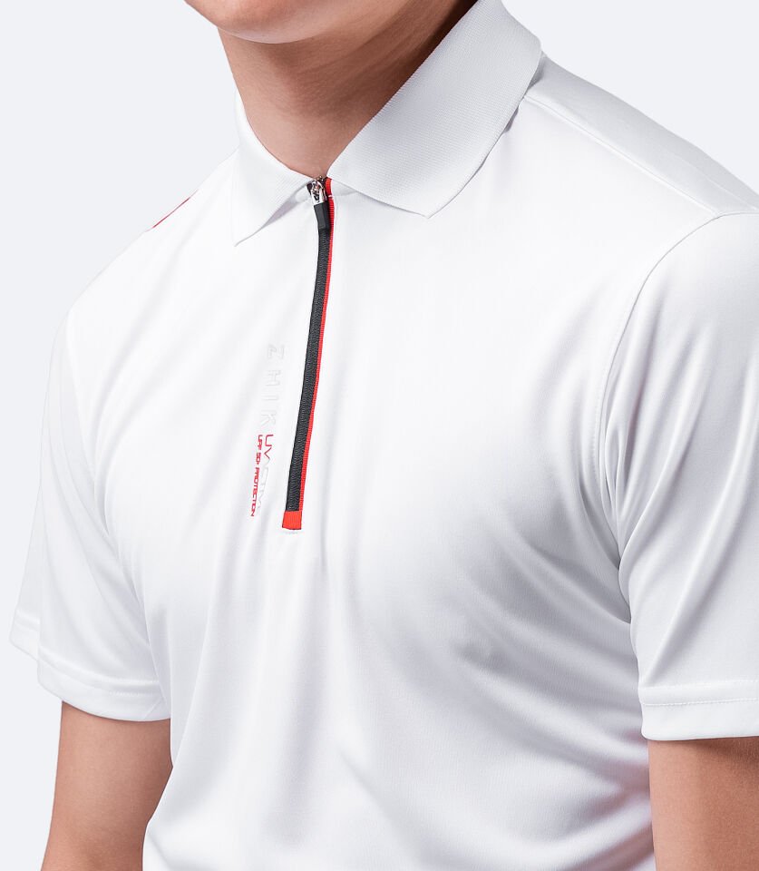 UVActive™ Fermuarlı Spor Polo Kısa Kollu Beyaz