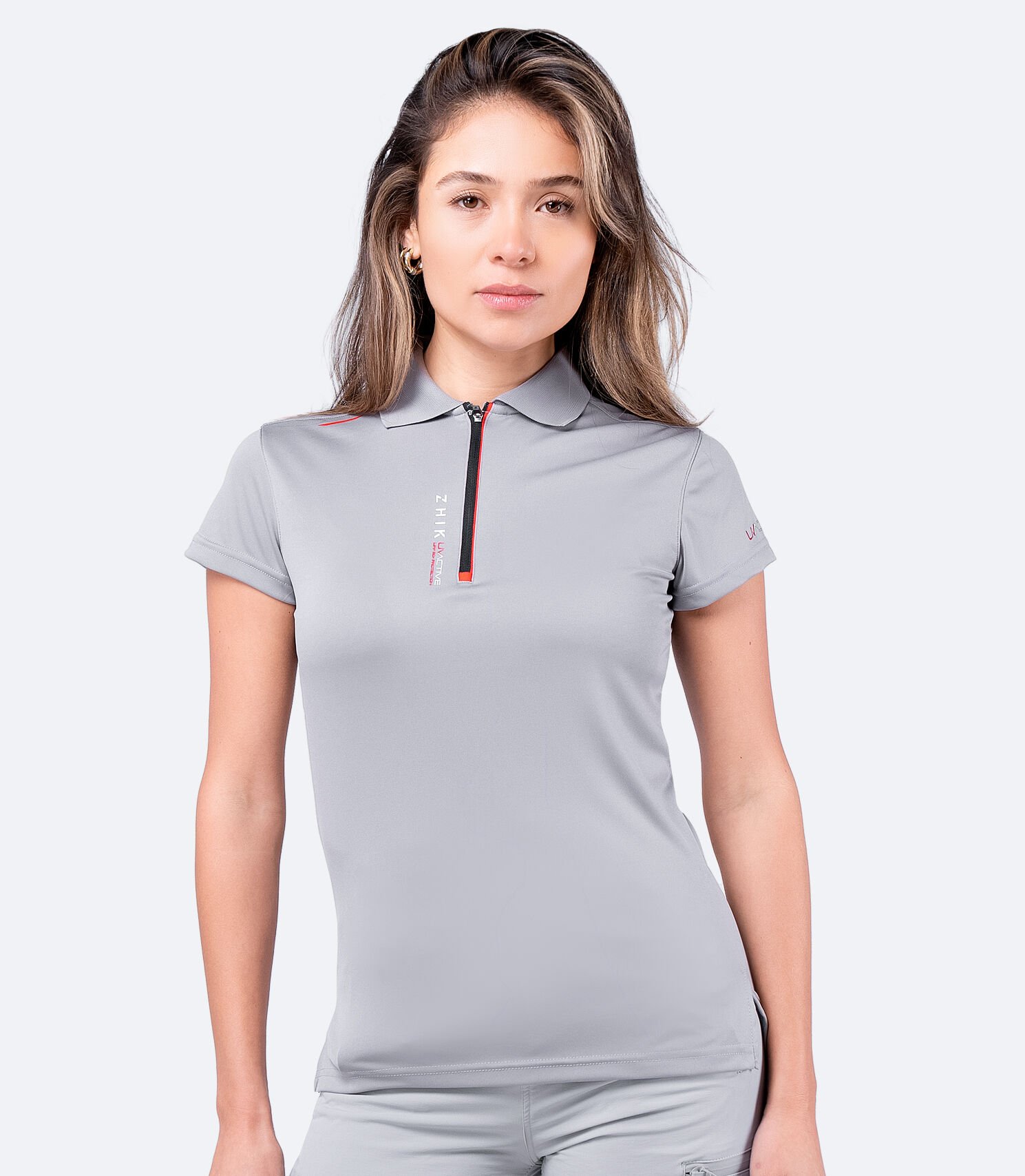 UVActive™ Fermuarlı Spor Polo Gri