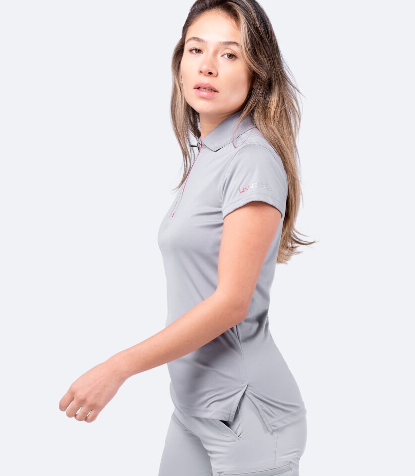UVActive™ Fermuarlı Spor Polo Gri