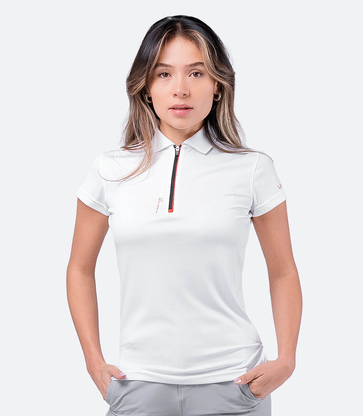 UVActive™ Fermuarlı Spor Polo Beyaz