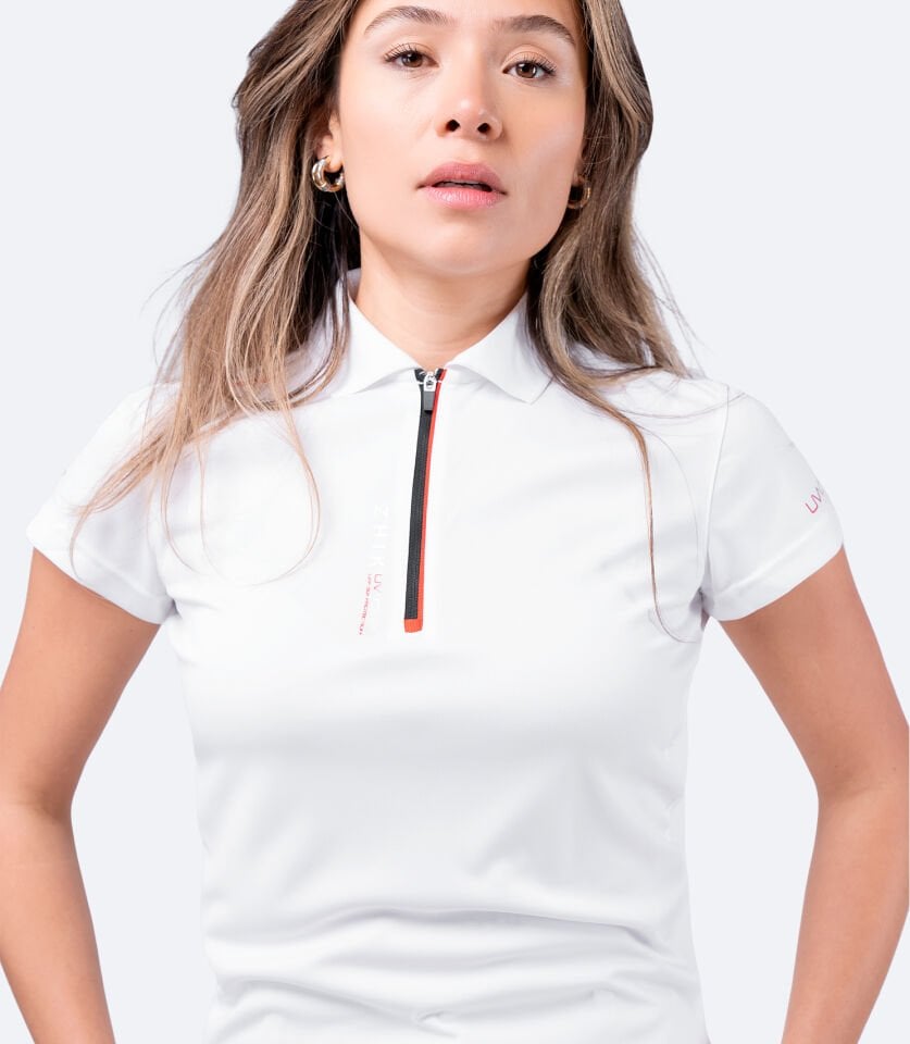 UVActive™ Fermuarlı Spor Polo Beyaz